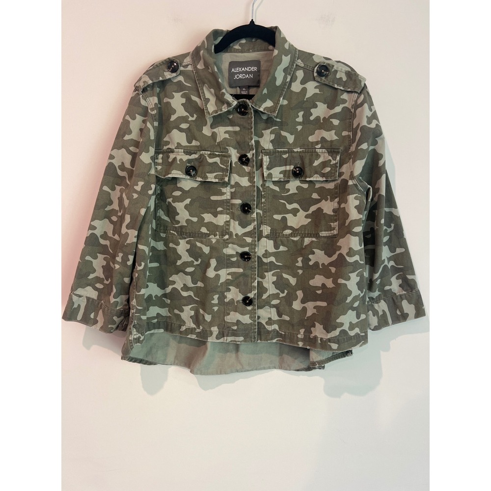 Alexander Jordan Camo Utility Jacket XL Green Military Button Front Cotton Twill